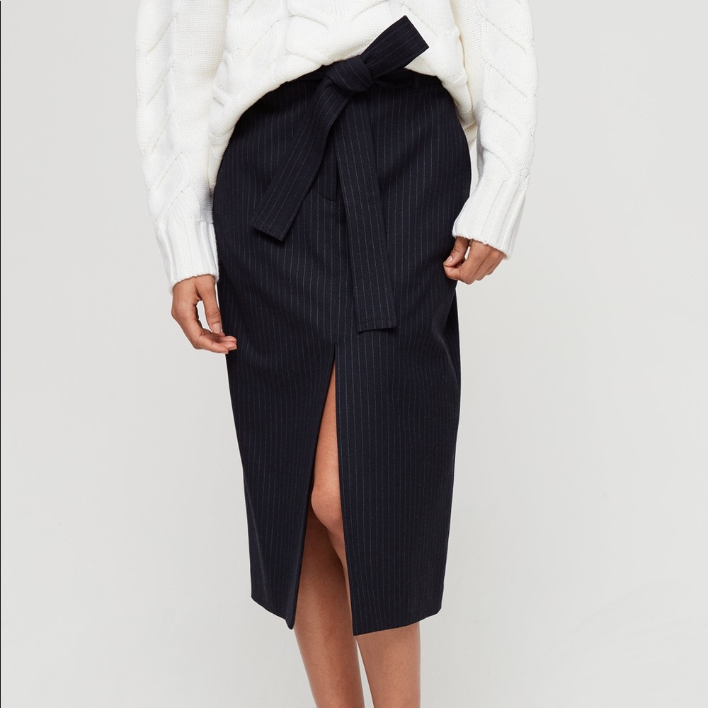 Wilfred pinstripe tie waist skirt